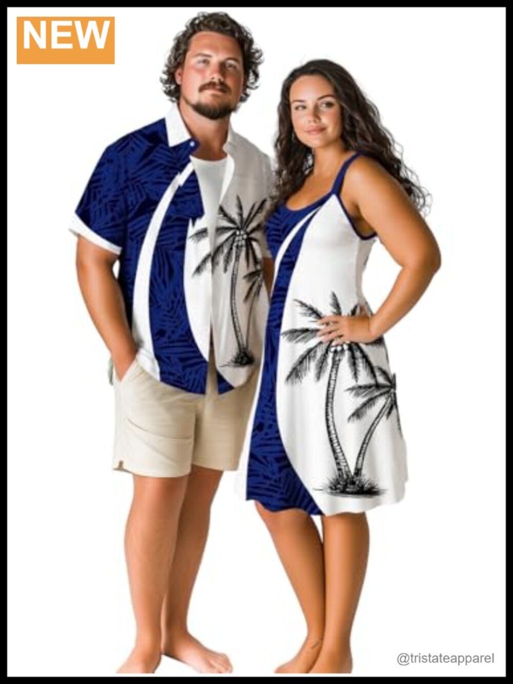 Couple Matching Hawaiian Coconut Tree Print Fit and Flare Tank Dress